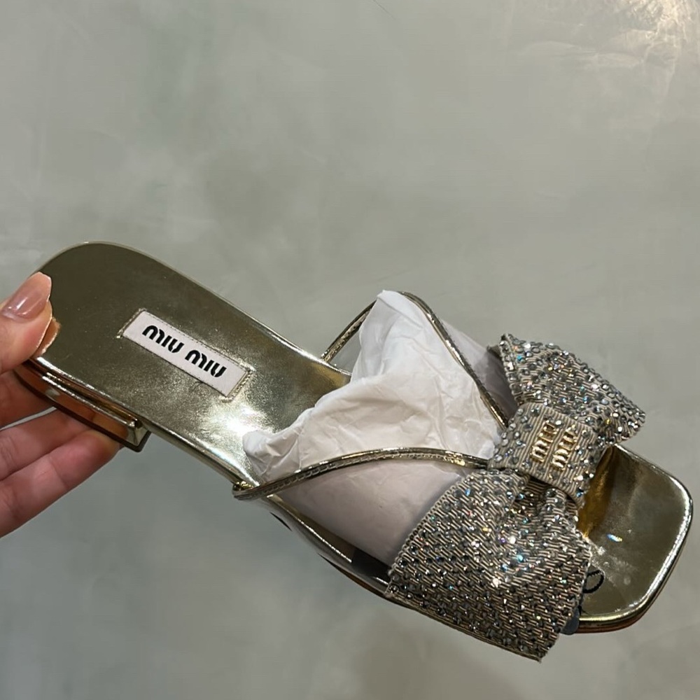 Miu Miu Women's Gold Bow Sandals